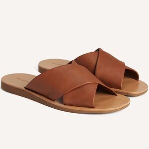 Everlane Day Crossover Sandals Leather Sienna Brown Tan Flat Slide 9 NWOB